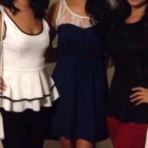 Blue Lace Sweetheart Neckline High Low Dress